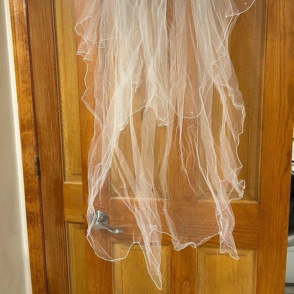 David's Bridal Wedding Bridal White Beaded Veil - Picture 2 of 15